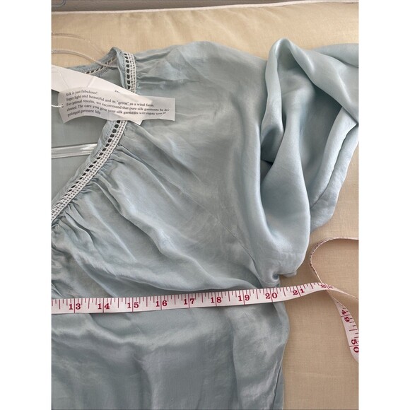 Braez Silk Blouse Dust Blue Long Sleeve Tie Neck Silk S - Picture 3 of 6